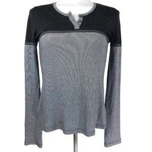 Prana Gray Micro Stripe Henley Tee